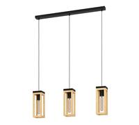 Eglo lampada a sospensione Nafferton, illuminazione per tavolo da pranzo a 3 luce, FSCM70HB, in legno naturale e metallo nero, illuminazione per sala da pranzo, con attacco E27
