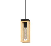 Eglo lampada a sospensione Nafferton, illuminazione per tavolo da pranzo a luce singola, FSCM70HB, in legno naturale e metallo nero, illuminazione per sala da pranzo, con attacco E27
