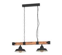 EGLO Lampada a sospensione Oldbury, lampada a sospensione vintage a due punti luce nel design industriale, lampada appesa in acciaio, nero, marrone rustico, E27, lunghezza 86 cm