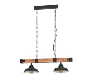Eglo Lampada a sospensione Oldbury, lampada a sospensione vintage a due punti luce nel design industriale, lampada appesa in acciaio, nero, marrone rustico, E27, 86 cm, certificazione FSC