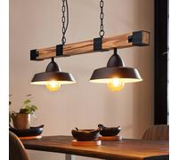 EGLO Lampada a sospensione Oldbury, lampada a sospensione vintage a due punti luce nel design industriale, lampada appesa in acciaio, nero, marrone rustico, E27, 86 cm, certificazione FSC
