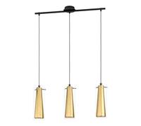 Eglo Lampadario a Sospensione Pinto Gold, 3 Luci, Attacco E27. Acciaio, Nero, Vetro Trasparente, Oro