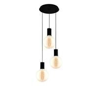 Eglo Lampada a sospensione Pozueta, lampada vintage a 3 luci, stile industriale, lampada a sospensione in acciaio nero, lampada da tavolo da pranzo, lampada da soggiorno con portalampada E27, Ø 34 cm