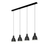 Eglo Lampada a sospensione Priddy Design industriale vintage 4 punti luce Acciaio nero/bianco E27
