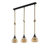 Eglo lampada a sospensione Rampside, lampada vintage a 3 luci in stile | industriale, lampada a sospensione in acciaio, colore: nero, marrone, vetro: ambra, satinato, attacco: E27