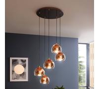 EGLO Lampada a sospensione Rocamar 1, rame, Ø 59 cm, a 5 luci, metallo/vetro EGLO