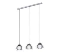 Eglo lampada a sospensione Rocamar, 3 luci, moderna, metallo cromato | e vetro trasparente, per tavolo da pranzo o soggiorno, attacco E27