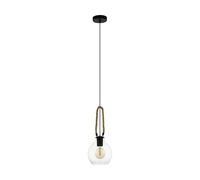 Eglo lampada a sospensione Roding, lampada a sospensione a luce singola, illuminazione a sospensione in vetro trasparente, metallo nero e corda naturale, presa E27