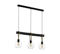 Eglo lampada a sospensione Roding, lampada a sospensione a tre luci, illuminazione a sospensione in vetro trasparente, metallo in nero e corda naturale, presa E27