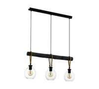 Eglo lampada a sospensione Roding, lampada a sospensione a tre luci, illuminazione a sospensione in vetro trasparente, metallo in nero e corda naturale, presa E27