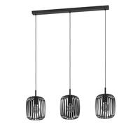 Lampadario A Sospensione Minimal Romazzina Lineare Acciaio Nero 3 Luci E27
