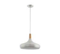 Eglo Lampada a sospensione Sabinar, lampada a sospensione a 1 fiamma, lampada da soffitto in acciaio e legno, colore: argento spazzolato, marrone, portalampada: E27, Ø: 40 cm
