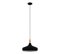 Eglo Lampada a sospensione SABINAR – 1 luce E27, metallo nero e legno naturale Ø 40 cm