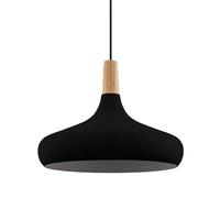 Eglo lampada a sospensione Sabinar, lampada sospesa per soggiorno e sala da pranzo, in metallo nero e legno naturale, FSC100HB, E27, Ø 40 cm
