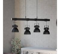 Eglo lampada a sospensione Shirebrook, lampada sospesa a 4 luci per soggiorno e sala da pranzo, FSC100PA, illuminazione industriale per sala da pranzo in metallo e legno in nero, E27