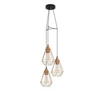 Eglo Lampada a sospensione Tarbes, lampada a sospensione a tre punti luce vintage, lampada a sospensione in stile retrò, acciaio, rame, nero, E27, diametro 31 cm