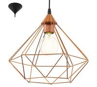 Eglo Lampada a sospensione Tarbes, Lampada sospesa vintage a 1 luce in stile retrò, acciaio, plastica, rame, nero, E27, Ø 32,5 cm