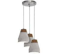 Eglo Lampada a sospensione Tarega, lampada a sospensione in cemento a 3 punti luce, acciaio, legno, cemento, grigio, marrone, E27, diametro 250 mm