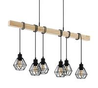 Eglo Lampada a sospensione Townshend 5, plafoniera vintage a 6 punti luce, lampada a sospensione dal design industriale, lampada appesa retrò in acciaio e legno, nero, marrone, E27