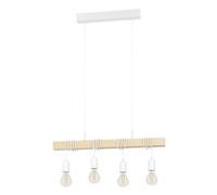 Eglo Lampada a sospensione Townshend, Lampadario sospeso vintage a quattro luci dal design industriale, Lampada sospesa retrò in acciaio e legno, bianco, marrone, E27, certificazione FSC