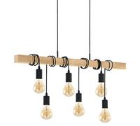 Eglo Lampada a sospensione Townshend, plafoniera dal design vintage, retrò e industrial a 6 punti luce, acciaio e legno, E27