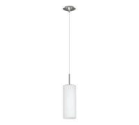 Eglo Lampada a sospensione Troy 3, lampada a sospensione a uno punto luce, acciaio, nichel opaco, satinato, bianco, E27, diametro 10,5 cm
