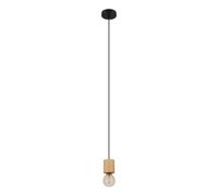 Eglo Lampada a sospensione Turialdo, lampada con corda in stile industriale vintage, in legno e acciaio, colore naturale, nero, lampada per sala da pranzo, certificazione FSC, attacco E27