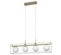 Eglo Vallaspra Lampada a Sospensione a 4 Luci, Vetro Bianco opalino Opaco, Attacco E14. in Acciaio, Champagne