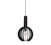 EGLO lampada a sospensione Velasco, lampada sospesa rotonda per soggiorno e sala da pranzo, illuminazione da sala da pranzo in legno e metallo in nero, E27