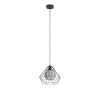 Eglo Lampada a sospensione Vernham, lampada vintage a 1 fiamma, stile industriale e retrò, lampada a sospensione in acciaio e vetro fumé, nera, lampada da tavolo sospesa con attacco E27, Ø 32,5 cm