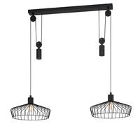 Eglo Lampada a sospensione Winkworth, lampada vintage a 2 fiamme, stile industriale e retrò, lampada a soffitto in acciaio nero, illuminazione per tavolo da pranzo e soggiorno con portalampada E27