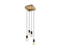 Eglo lampada a sospensione Wootton, lampada a sospensione quattro luci vintage, luce a sospensione in legno in marrone e metallo in nero, presa E27, L x L 25 cm
