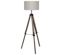 Eglo Lampada a stelo Lantada, lampada a stelo, vintage, piantana in legno, acciaio e tessuto, lampada da soggiorno in marrone scuro e color talpa, lampada con interruttore, E27