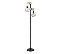 EGLO Lampada a stelo Townshend 5, lampada a stelo in design industrial vintage a due punti luce, piantana retrò in acciaio, nero, marrone, E27, incl interruttore, certificazione FSC