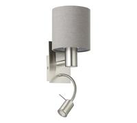 Eglo Lampada da parete a Led Pasteri a due punti luce, acciaio nichel opaco, tessuto grigio, E27, incl; interruttore e luce di lettura flessibile
