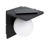 Eglo Lampada da parete Ciglie, lampada da parete a 1 fiamma, materiale: | pressofusione in alluminio, colore: nero, vetro: opalino opaco bianco, con caricatore QI (ricarica wireless), attacco: E14