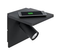 Eglo Lampada da parete Ciglie, lampada da parete a 1 fiamma, materiali: alluminio e acciaio, colore nero, con caricatore wireless QI, attacco GU10