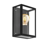 EGLO Lampada da parete da esterno Alamonte 1, lampada da esterno uno punto luce, lampada da parete in acciaio zincato, nero, trasparente, E27, IP44