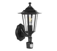 Eglo Applique da esterno Laterna 4 1 luce alluminio pressofuso e vetro nero con sensore E27 IP44
