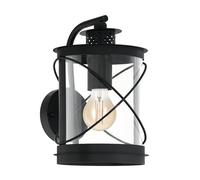 EGLO Lampada da parete esterna Hilburn, lampada esterna a 1 | fiamma, applique in acciaio zincato e plastica, colore nero, attacco E27, IP44
