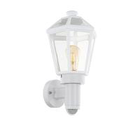 Eglo Lampada da parete esterna Monselice, lanterna da muro, illuminazione esterna con sensore di movimento e sensore crepuscolare, plastica bianca, vetro bianco trasparente, attacco E27, IP44