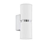 Applique Moderna Passa 2 Luci Acciaio Cromo E Bianco Diffusori Tondi