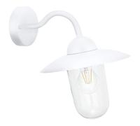 EGLO Lampada da parete Milton, lampada da parete per interni, camera da letto, in acciaio zincato bianco, vetro trasparente, attacco E27, IP44