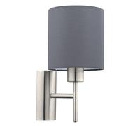 Applique Moderna Pasteri Acciaio Nichel Satinato Stoffa Grigio 1 Luce E27