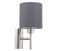 Applique Moderna Pasteri Acciaio Nichel Satinato Stoffa Grigio 1 Luce E27