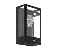 Eglo Lampada da parete per esterni Alamonte, lampada da esterno con rilevatore di movimento, sensore crepuscolare, metallo in nero, vetro in chiaro, lampada da esterno E27, IP44