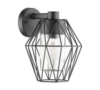 Eglo Lampada da parete per esterni Canove, illuminazione portico esterno in acciaio nero e vetro trasparente, lampada esterna con attacco E27, IP44