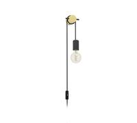 Eglo Lampada da parete per interni Buddon, lampada a muro vintage, stile naturale, con spina e interruttore, legno chiaro e metallo nero, certificazione FSC, attacco E27