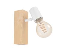 Eglo Lampada da parete Townshend 3, lampada vintage a 1 fiamma in stile industriale, lampada retrò in acciaio e legno, bianco, marrone, attacco E27