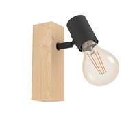 EGLO Lampada da parete Townshend 3, plafoniera vintage a uno punto luce, lampada da parete dal design industriale, lampada retrò in acciaio e legno, nero, marrone, E27, certificazione FSC
